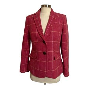 Talbots Pink Plaid Blazer Size 6 Wool Blend